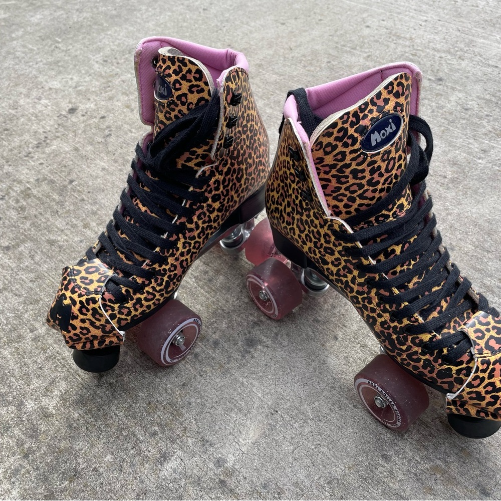 Leopard Print Roller Skates